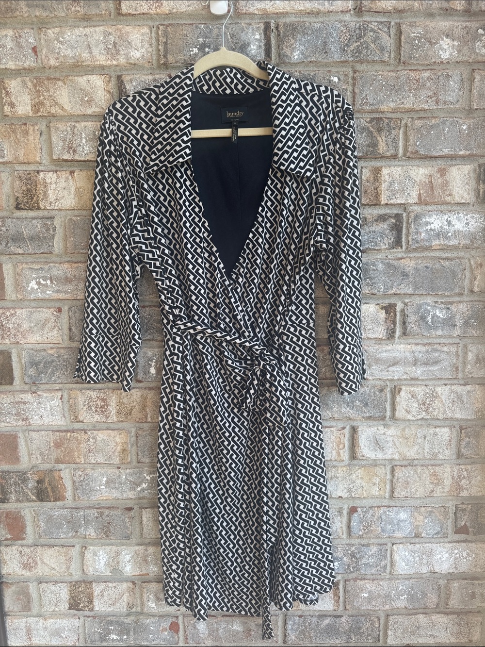 Laundry By Shelli Segal Black and White Geometric Wrap Dress